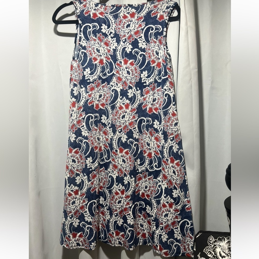 Espresso Blue Red Floral Sleeveless A-Line Dress Size S - Picture 3 of 5